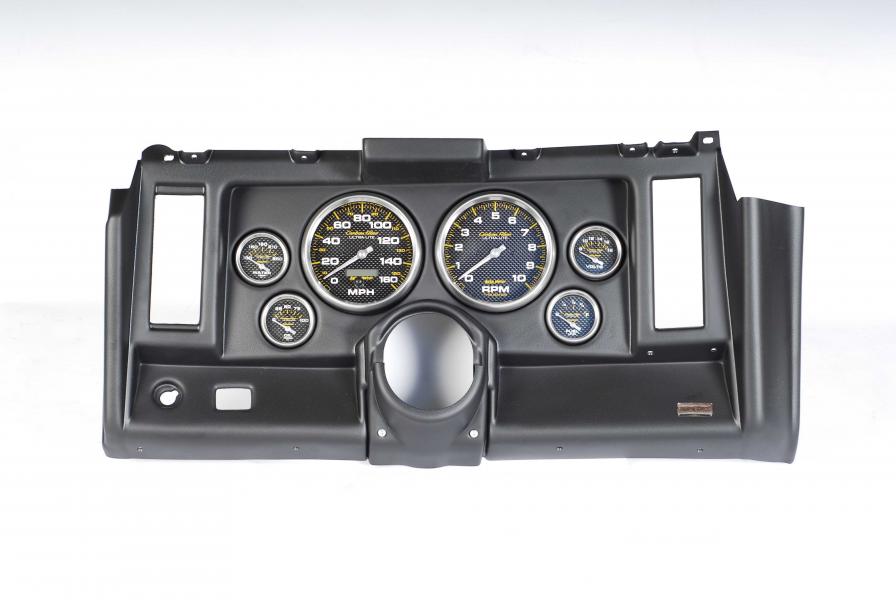 69 Camaro Classic Dash 6 Hole Black Panel with Carbon Fiber Gauges